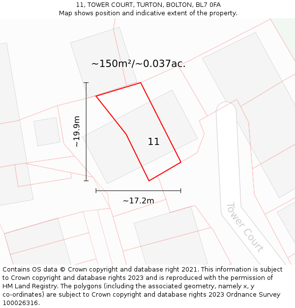 11, TOWER COURT, TURTON, BOLTON, BL7 0FA: Plot and title map