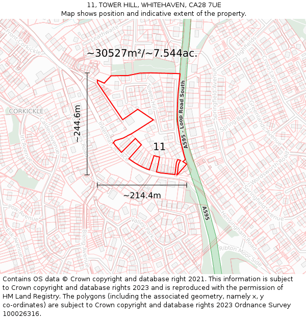 11, TOWER HILL, WHITEHAVEN, CA28 7UE: Plot and title map