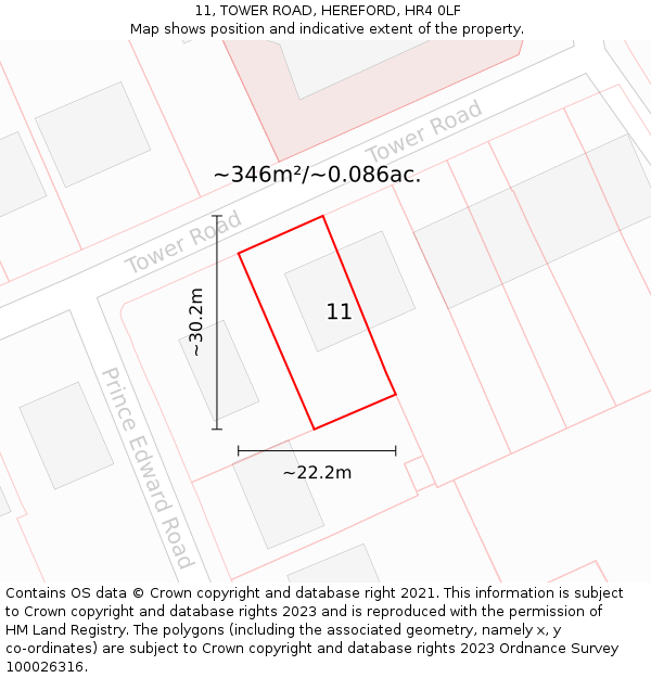 11, TOWER ROAD, HEREFORD, HR4 0LF: Plot and title map