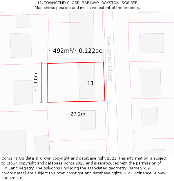 11, TOWNSEND CLOSE, BARKWAY, ROYSTON, SG8 8ER: Plot and title map