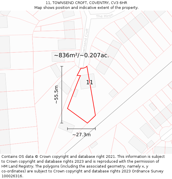 11, TOWNSEND CROFT, COVENTRY, CV3 6HR: Plot and title map