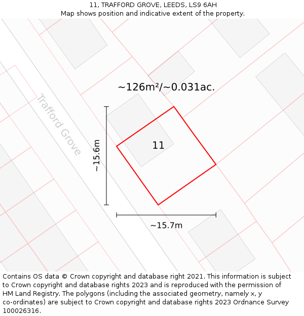 11, TRAFFORD GROVE, LEEDS, LS9 6AH: Plot and title map