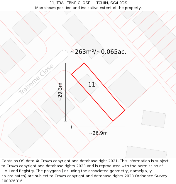 11, TRAHERNE CLOSE, HITCHIN, SG4 9DS: Plot and title map