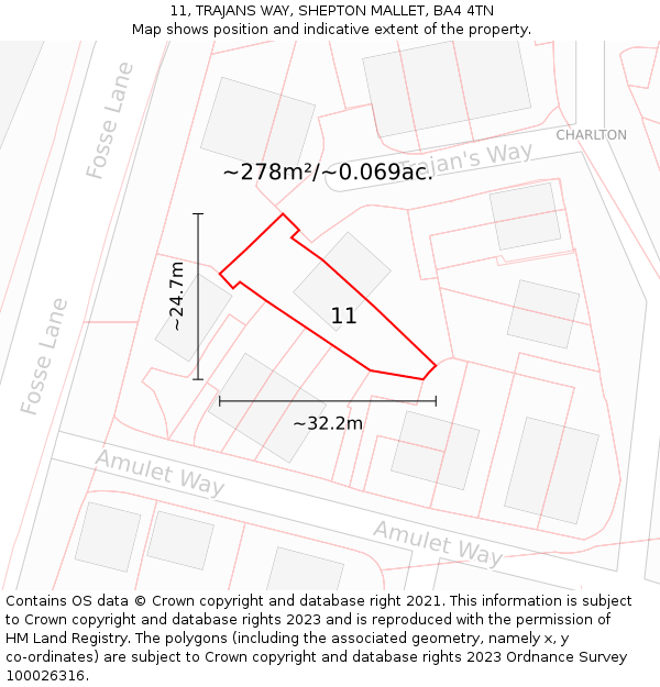 11, TRAJANS WAY, SHEPTON MALLET, BA4 4TN: Plot and title map