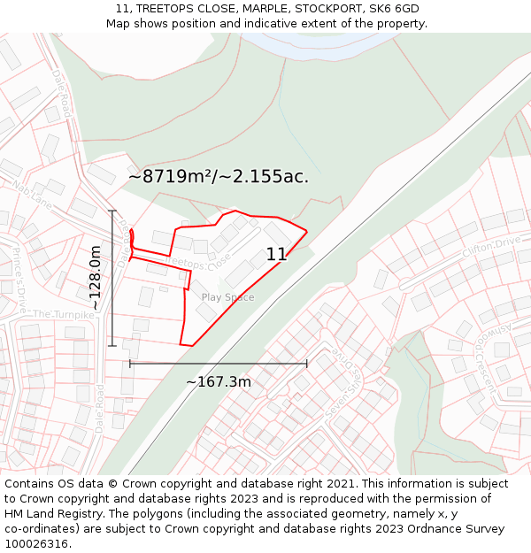 11, TREETOPS CLOSE, MARPLE, STOCKPORT, SK6 6GD: Plot and title map