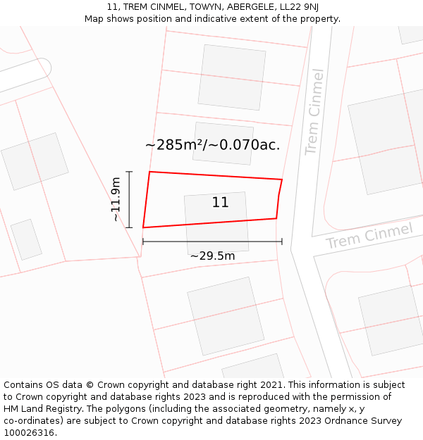 11, TREM CINMEL, TOWYN, ABERGELE, LL22 9NJ: Plot and title map