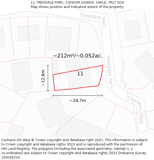 11, TRESDALE PARC, CONNOR DOWNS, HAYLE, TR27 5DX: Plot and title map