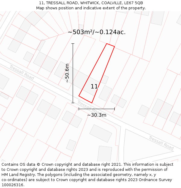 11, TRESSALL ROAD, WHITWICK, COALVILLE, LE67 5QB: Plot and title map