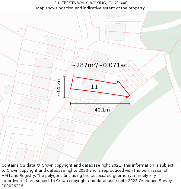 11, TRESTA WALK, WOKING, GU21 4XF: Plot and title map