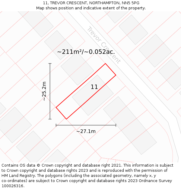 11, TREVOR CRESCENT, NORTHAMPTON, NN5 5PG: Plot and title map