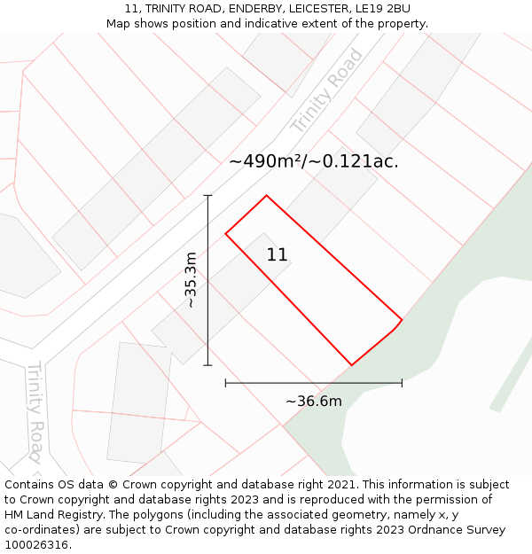 11, TRINITY ROAD, ENDERBY, LEICESTER, LE19 2BU: Plot and title map