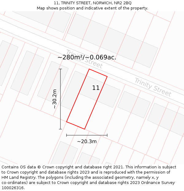 11, TRINITY STREET, NORWICH, NR2 2BQ: Plot and title map