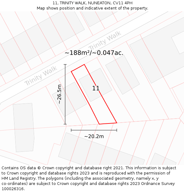 11, TRINITY WALK, NUNEATON, CV11 4PH: Plot and title map