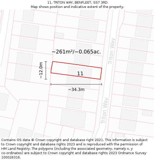 11, TRITON WAY, BENFLEET, SS7 3RD: Plot and title map
