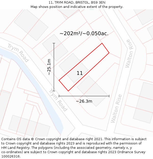 11, TRYM ROAD, BRISTOL, BS9 3EN: Plot and title map