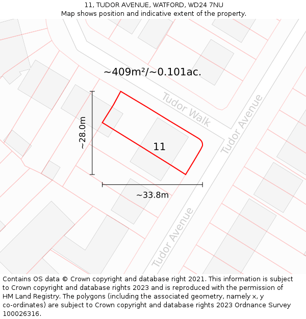 11, TUDOR AVENUE, WATFORD, WD24 7NU: Plot and title map