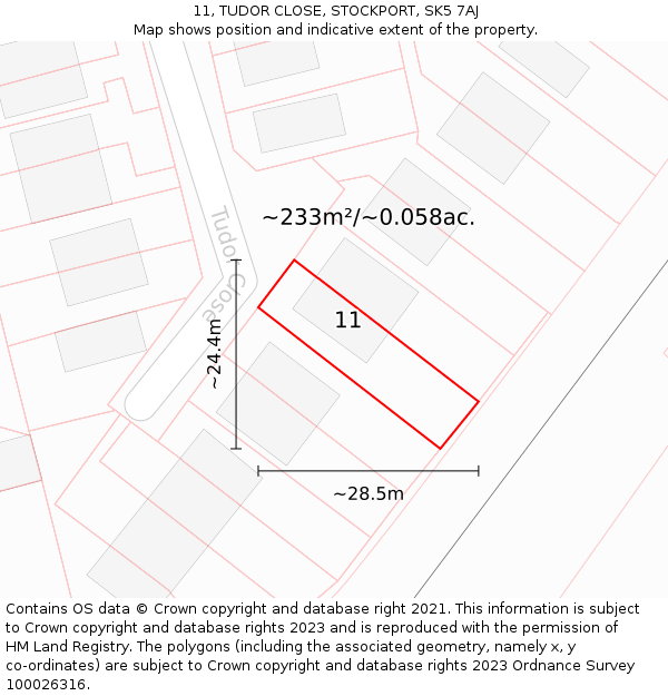 11, TUDOR CLOSE, STOCKPORT, SK5 7AJ: Plot and title map