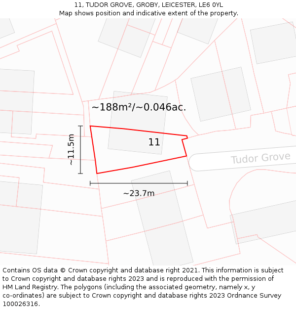 11, TUDOR GROVE, GROBY, LEICESTER, LE6 0YL: Plot and title map