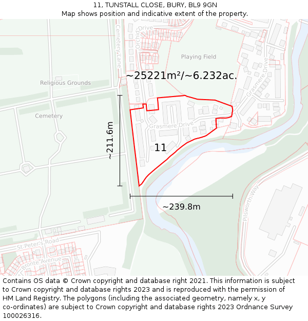 11, TUNSTALL CLOSE, BURY, BL9 9GN: Plot and title map