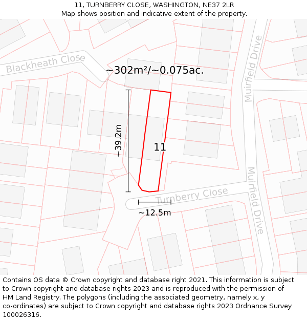 11, TURNBERRY CLOSE, WASHINGTON, NE37 2LR: Plot and title map