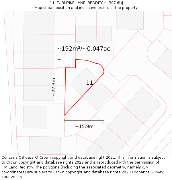 11, TURNPIKE LANE, REDDITCH, B97 6UJ: Plot and title map