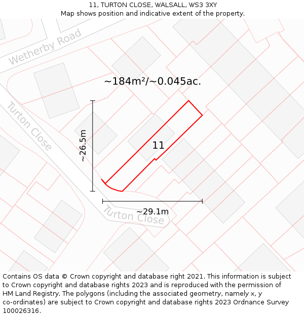 11, TURTON CLOSE, WALSALL, WS3 3XY: Plot and title map