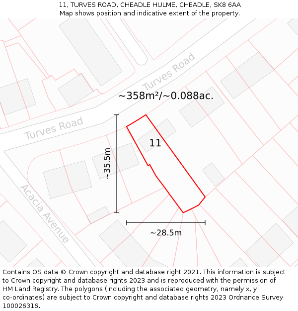 11, TURVES ROAD, CHEADLE HULME, CHEADLE, SK8 6AA: Plot and title map