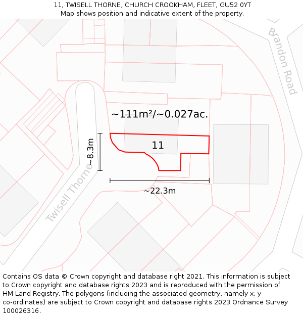 11, TWISELL THORNE, CHURCH CROOKHAM, FLEET, GU52 0YT: Plot and title map