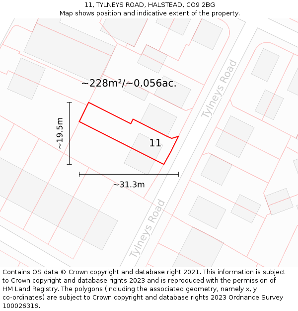 11, TYLNEYS ROAD, HALSTEAD, CO9 2BG: Plot and title map