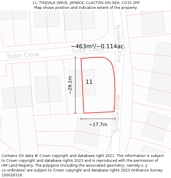 11, TYNDALE DRIVE, JAYWICK, CLACTON-ON-SEA, CO15 2PP: Plot and title map