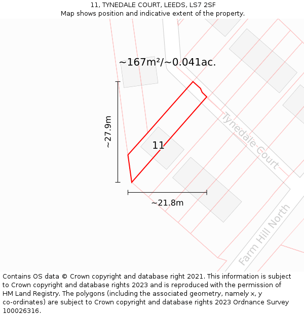 11, TYNEDALE COURT, LEEDS, LS7 2SF: Plot and title map