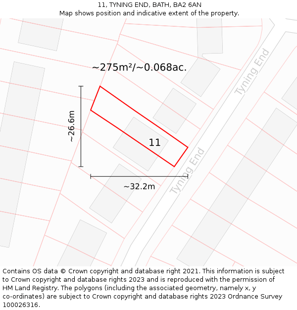 11, TYNING END, BATH, BA2 6AN: Plot and title map