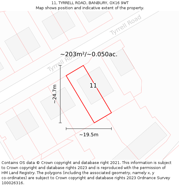 11, TYRRELL ROAD, BANBURY, OX16 9WT: Plot and title map
