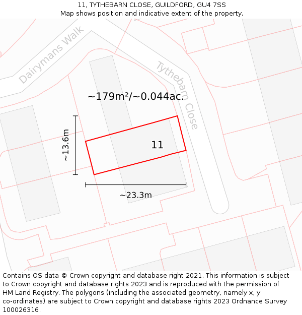11, TYTHEBARN CLOSE, GUILDFORD, GU4 7SS: Plot and title map