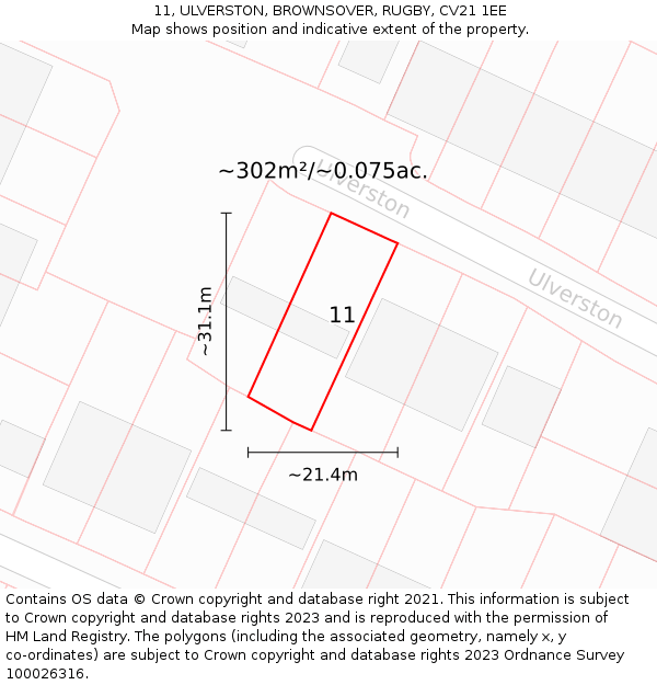 11, ULVERSTON, BROWNSOVER, RUGBY, CV21 1EE: Plot and title map