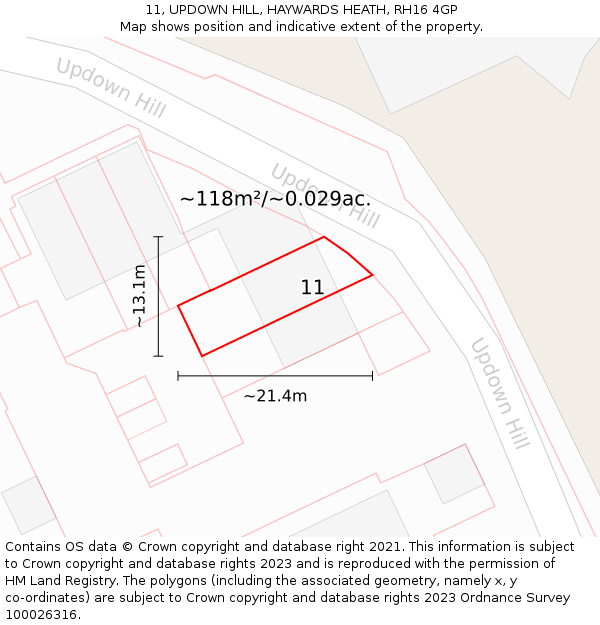 11, UPDOWN HILL, HAYWARDS HEATH, RH16 4GP: Plot and title map
