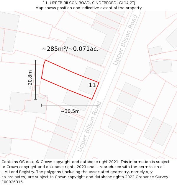 11, UPPER BILSON ROAD, CINDERFORD, GL14 2TJ: Plot and title map