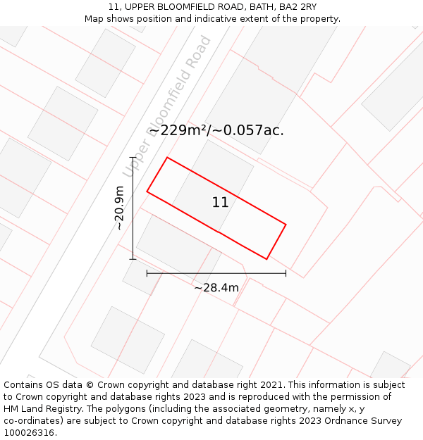 11, UPPER BLOOMFIELD ROAD, BATH, BA2 2RY: Plot and title map