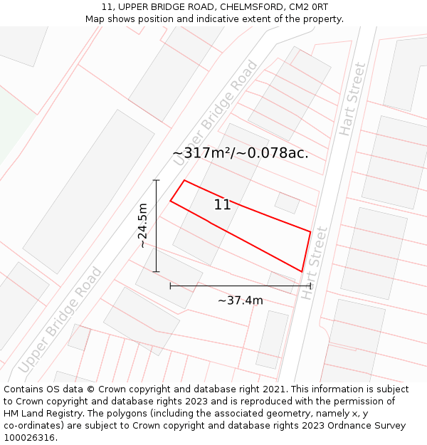 11, UPPER BRIDGE ROAD, CHELMSFORD, CM2 0RT: Plot and title map