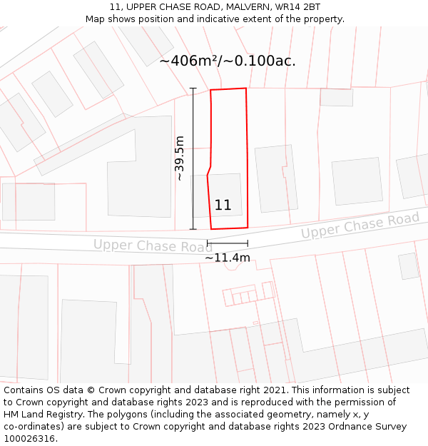 11, UPPER CHASE ROAD, MALVERN, WR14 2BT: Plot and title map