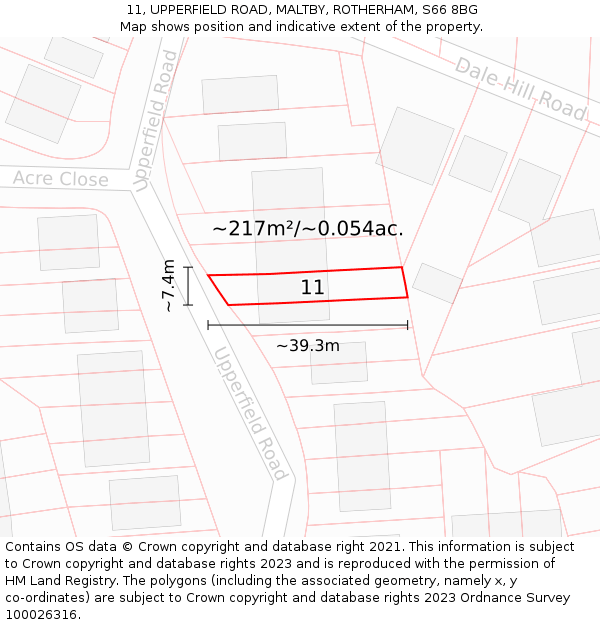 11, UPPERFIELD ROAD, MALTBY, ROTHERHAM, S66 8BG: Plot and title map