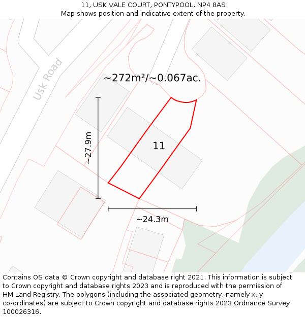 11, USK VALE COURT, PONTYPOOL, NP4 8AS: Plot and title map