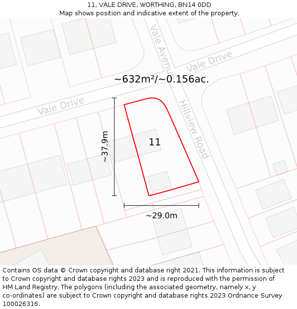 11, VALE DRIVE, WORTHING, BN14 0DD: Plot and title map