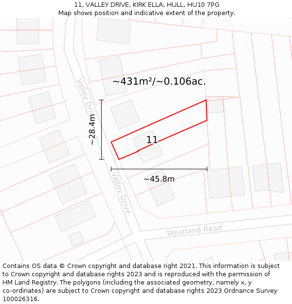 11, VALLEY DRIVE, KIRK ELLA, HULL, HU10 7PG: Plot and title map