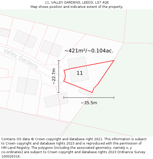 11, VALLEY GARDENS, LEEDS, LS7 4QE: Plot and title map
