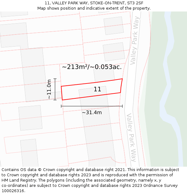 11, VALLEY PARK WAY, STOKE-ON-TRENT, ST3 2SF: Plot and title map