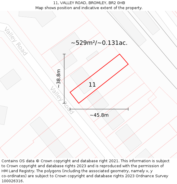 11, VALLEY ROAD, BROMLEY, BR2 0HB: Plot and title map