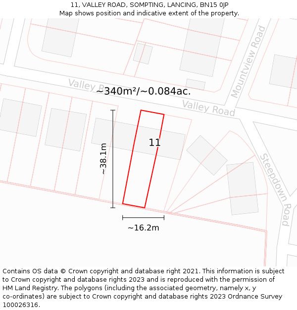 11, VALLEY ROAD, SOMPTING, LANCING, BN15 0JP: Plot and title map