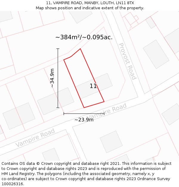 11, VAMPIRE ROAD, MANBY, LOUTH, LN11 8TX: Plot and title map