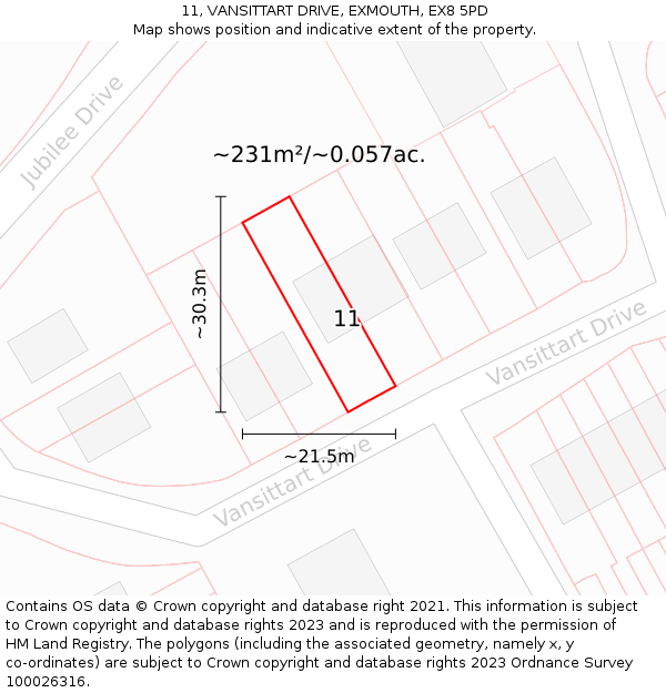 11, VANSITTART DRIVE, EXMOUTH, EX8 5PD: Plot and title map